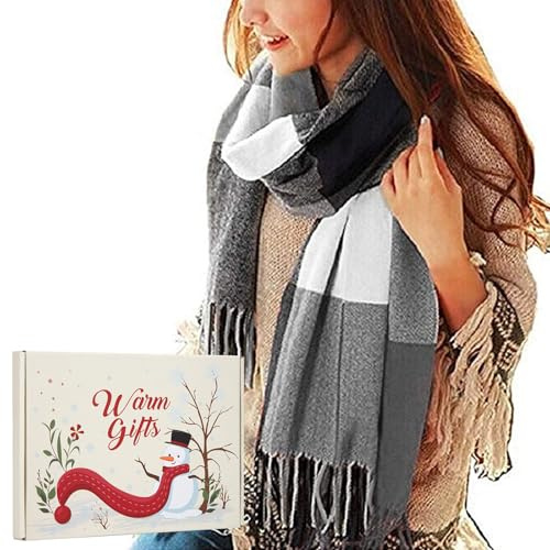 Écharpe D'hiver pour Femme Echarpe en Cachemire Britannique Couverture Chaude Châle en Cachemire Écharpe à Carreaux Femme Cadeau Secret de Noël pour Femme Coffret Cadeau D'écharpe (en boîte)