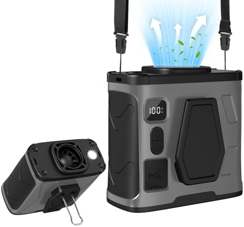 Cosicosy Portable Waist Fan, Wearable Belt Fan with Strong Airflow, 8000mAh Rechargeable Waist Clip Fans for Camping, Outdoor, Jobsite Grey