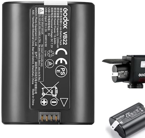Godox VB22 batteri för V480, 7,2 V 2200 mAh Li-ion-ersättningsbatteri för Godox V480C / V480S / V480N / V480O / V480F och V350C / V350S / V350N / V350O / V350F kamerablixtar, snabb USB-C-laddning