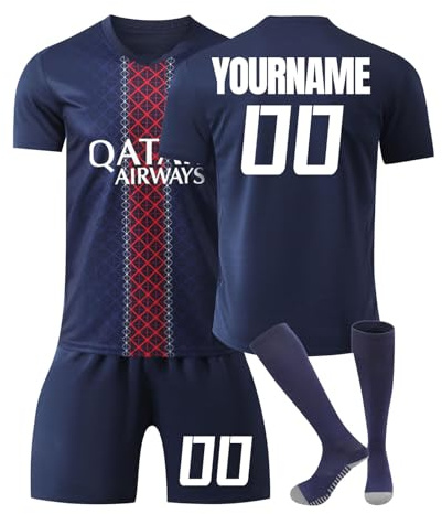 Generico Maglia Calcio Bambino 2024/2025 Maglietta Personalizzata Calcio Nome e Numero Uomo da Personalizzare Tuta Allenamento T-Shirt, Pantaloncini e Calzini Set Regali Ragazzi da Calcio per Tifosi