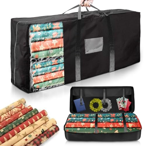 Presentpapper förvaring, presentpappersrullar organisatör vattentät slitstark 600D oxfordtyg förvaringsväska med fack och hantering, 82 x 35 x 14 cm