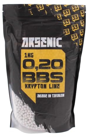 Arsenic Krypton, Bolas de Airsoft 0,20g, 1kg, 5000 Bolas, 6 mm, Blancas, no biodegradables