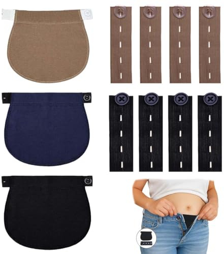 8 Pezzi Allarga Pantaloni Fibbia Di Estensione Regolabile+3 Pezzi Estensori Cintura Premaman, Bottone Allarga Pantaloni, per L'inizio Della Gravidanza e persone obese