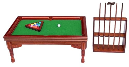 Lawnrden Table de Billard Miniature, Table de Billard Miniature, Mini échelle 1:12 avec Accessoires complets, Cadre en Bois et Plateau Vert