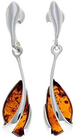 SilverAmber Jewellery - Orecchini pendenti moderni in argento sterling 925 con ambra baltica classica GL069B, Carta Ambra, Ambra