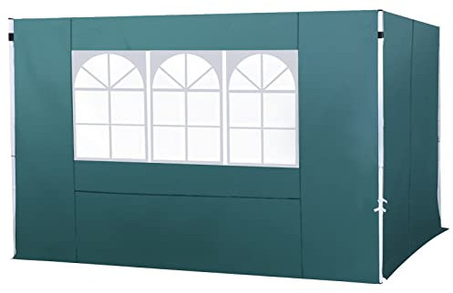 Outsunny 2 Paredes Parte Laterales para Carpa 3x3m Lado Parasol de Gazebo Tela Oxford con Ventana Medidas 300x200cm Verde Oscuro