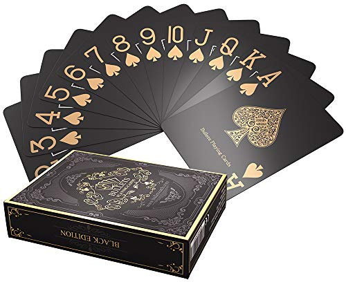 Bullets Playing Cards, Schwarze Plastik Pokerkarten 'Black Edition', Matt, mit Zwei Eckzeichen, Jumbo Index, inklusive Cut-Card, Profi Premium Spielkarten für Texas Holdem Poker