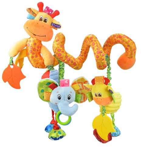 Jollybaby Crib Stroller Car Seat Toys for Baby 0-3-6-9-12 Months, Tummy Time Hanging Sensory Toys for Newborn with Music Box and Teether, Spiral Carseat Toy for Infant Boys Girls Gifts (Giraffe)