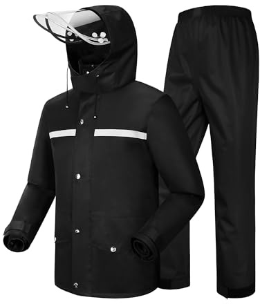 iCreek Rain Suit Waterproof Jacket and Pants Hi Vis Raincoat for Men and Women Reflective Outdoor Anti-storm for All-Sport Work (M, Black)