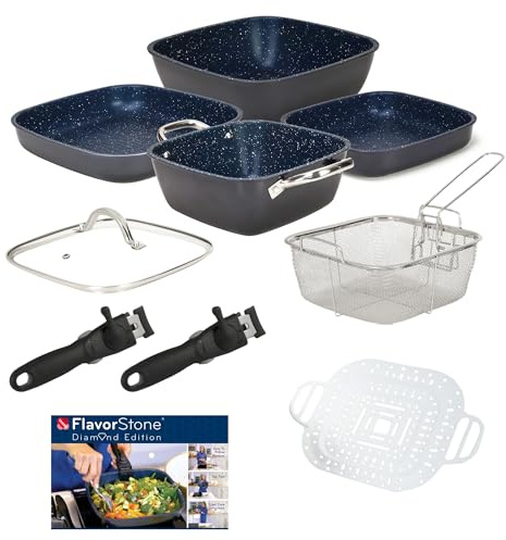 FlavorStone Diamond Non Stick Induction Pan Set - Chef's Collection, Navy