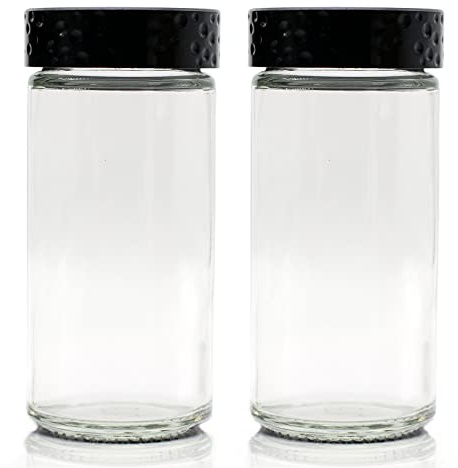 2 Pcs Black Spice Jars, 3 oz Glass Seasoning Bottles, Spices Container, Empty Spice Jars, Round Spice Bottles with Airtight Plastic Caps with Shaker Lids (2, clear)