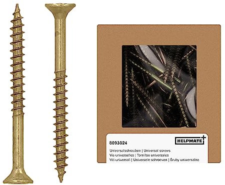 HELPMATE - Tornillos universales de cabeza avellanada de 3,5 x 40 mm, color amarillo, pasivados, paquete de 300 tornillos para madera con accionamiento en T e rosca parcial, tornillos de aglomerado