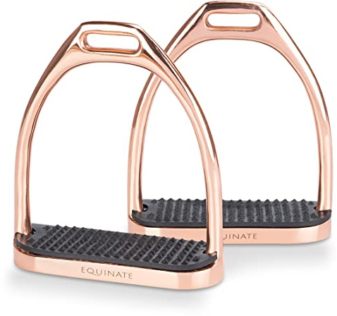 Equinate Estribos Luna 12 cm oro rosa – con superficie antideslizante de goma – para adultos y niños – 2 unidades
