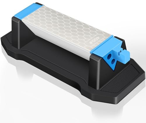 Diamond Sharpening Stone,3 Side 400/1000/6000 Grit Premium Industrial Diamond & Ceramic Whetstone Knife Sharpener Stone with Edge Grip Holder and Non-Slip Base