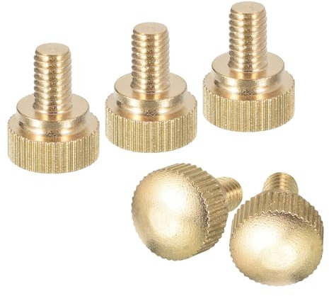 sourcing map M6x8mm Knurled Thumb Screws, 5pcs Brass Knurled Thumb Screws Bolts with Shoulder Grip Knobs Fasteners, Brass Tone