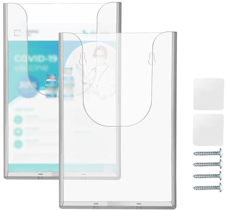 WIYETY 2 Soportes para Folletos de Pared A6: Soporte de Plástico Transparente para Colgar Revistas, Menús y Documentos