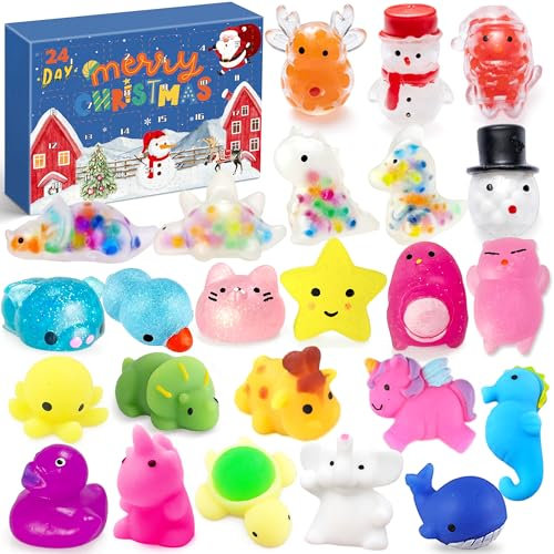 Edmirfun 2025 Squishy Toy Advent Calendar, 24 PCS Animal Squishies, Christmas Countdown Advent Calendar, Stress Relief Toys, Christmas Surprises Present For Boys Girls 3 4 5 6 7 8 9 10 Years Old