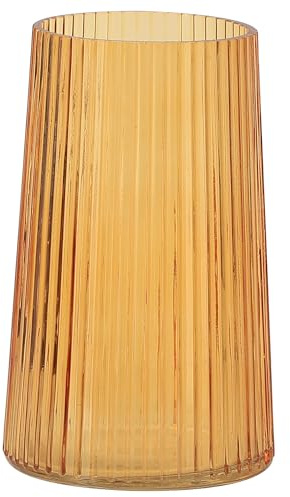 KAYLETIN Vase en verre ambré pour fleurs, vase nervuré, vases à fleurs pour bouquet, vases modernes en verre pour salon, chambre à coucher, table à manger, bureau, étagère, 20 cm