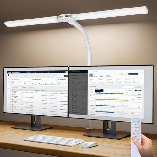 Ehaho 2100LM Schreibtischlampe LED Dimmbar, 24W 80CM Klemmbar Monitor Lampe, 224LED Schwanenhals Doppelkopf Homeoffice Büro Tischlampe mit Fernbedienung 10 Farbtemperatur-Helligkeitsstufen für Desk PC