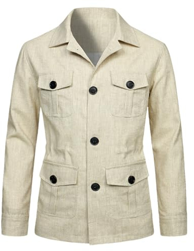 aromm Veste en Lin Léger pour Hommes Boutonné Manteau Blazer Décontracté Respirant avec Poches