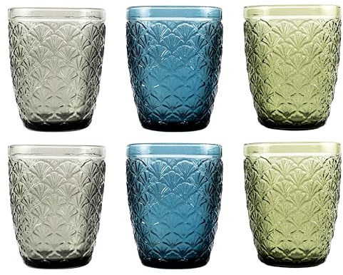 Hanseküche Set di 6 bicchieri da 250 ml, 8 x 10 cm, bicchieri colorati grandi, bicchieri per acqua, succhi di frutta, bicchieri da cucina, colorati, lavabili in lavastoviglie, vetro per acqua, vetro