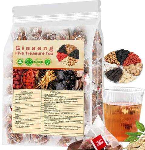 Tè cinese, kidney tea formula ginseng six treasure tè, Herbal HealthTea da uomo 5 ingredienti preziosi, data rossa sceneggiata Wolfberry cinese Kidney Mulberry Cleanse for Men Women (1)