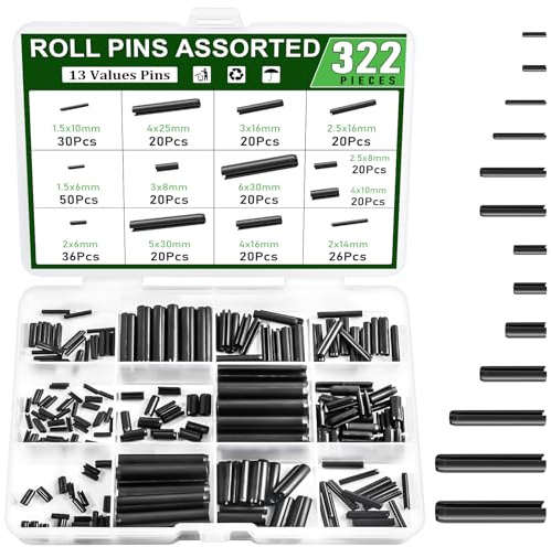 322 pasadores de rollo surtidos, pasadores de resorte de tensión de metal hueco ranurados negros para cierre de máquina doméstica