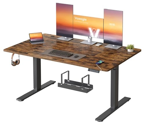 VASAGLE Electric Standing Desk, USB C Port, Cable Tray, Rustic Brown | Height Adjustable Desk, Sedentary Reminder, 3 Memory Heights, 140 x 80 cm, for Home Office, LSD144KD03