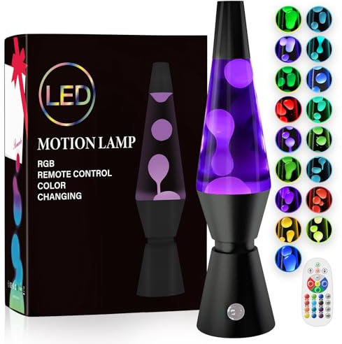 AONESY Lámpara de lava infantil, lámpara de lava con 17 cambios de color y mando a distancia, lámpara LED de lava para adultos y niños, lámpara retro para gestión del estrés y relajación, 37 cm, Negro