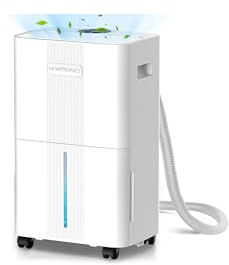 Luftavfuktare 8L, Homtronics Bärbar Avfuktare, 2 Dräneringskanaler med 1 m Dräneringsslang och Vattentank, Intelligent Panel, 3 lägen, 24H Timer för Lägenheter, Källare, Badrum, Sovrum | Intelligent fuktighetskontroll, 3 lägen, 24-timmars timer, källare, badrum, sovrum, avloppsslang 1 m