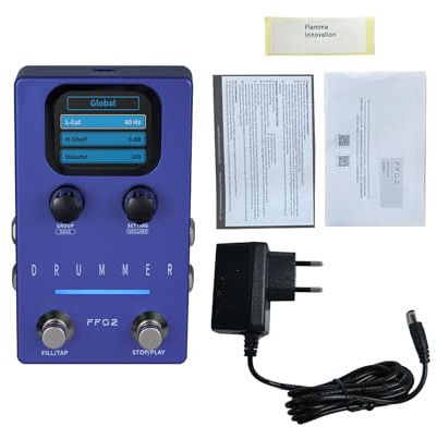 Kavolet Drum Kit Gitarreffektpedal, Anpassningsbara Taktslag, 121 Trumspår, 66 Anpassningsbara Platser, Rhythm Guitar Effect Pedal för Gitarrister, Basister, ABS, blå (#1)