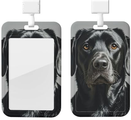 Skjutbart ID-bricka hållare hårdplast märkeshållare svart labrador ID-korthållare vertikal bricka rulle med klart fönster kortskydd fodral namnbricka hållare för kontor