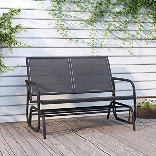Banc à bascule de jardin en textilène et acier noir - Banc à bascule stable avec fonction coulissante et dossier haut pour terrasse et jardin - Résistant aux intempéries