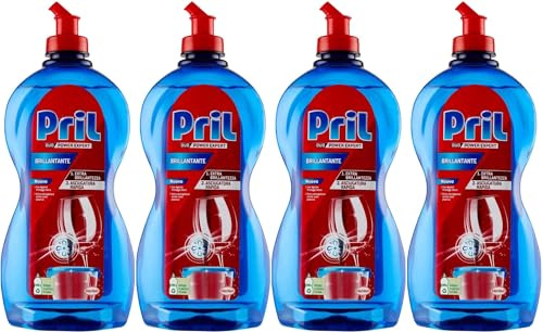Pril Brillantante liquido per Lavastoviglie, Azione Antialoni per Bicchieri e Stoviglie, Asciugatura Rapida e Brillantezza, Compatibile con Tutte le Lavastoviglie. 4 confezioni da 500ml