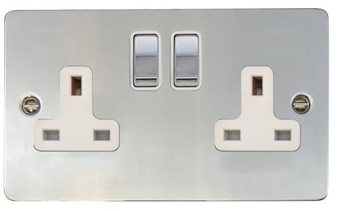Flat Polished Chrome Double Socket (White Insert/Chrome Switches) - FC210