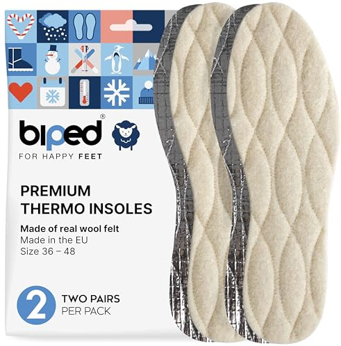 biped 2 pares de plantillas de invierno - Plantillas para zapatos de auténtica lana de cordero - Plantillas térmicas calentadoras con parte inferior de aluminio z2391(37)