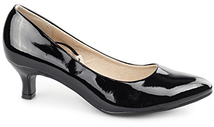 Comfort Plus TEXAS Ladies Kitten Heel Wide Court Shoes Patent Black UK 5