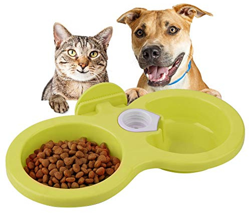 Dual Hanging Pet Bowl Pet Food Water Feeder Feeding Bowl Dog Cat Rabbit Bird Food Basin Dish with Bottle Cap Fastener Design for Crates Cages(Green)