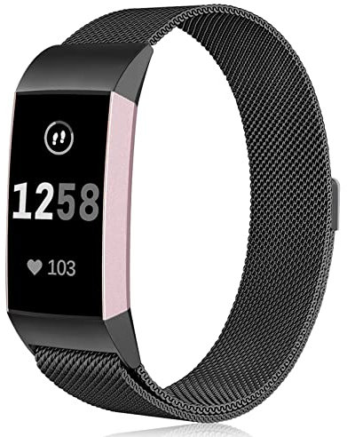 Faliogo Replacement Band Compatible with Fitbit Charge 3 Bracelet/Fitbit Charge 4 Bracelet, Adjustable Stainless Steel Metal Band for Women Men, Small Black