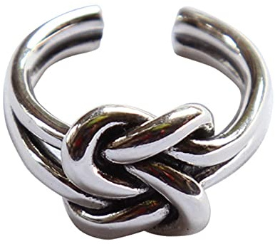 HCMA Anello aperto in argento 925 con linea di nodi a doppio strato per donna, uomo, argento tailandese, gioielli retrò, regali per feste