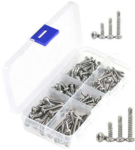 120 Piezas Tornillos Autoperforantes de Acero Inoxidable, Tornillos Autorroscantes con Extremos Perforados (120 piezas, cabeza redonda M3,5 y cabeza redonda M4,2)