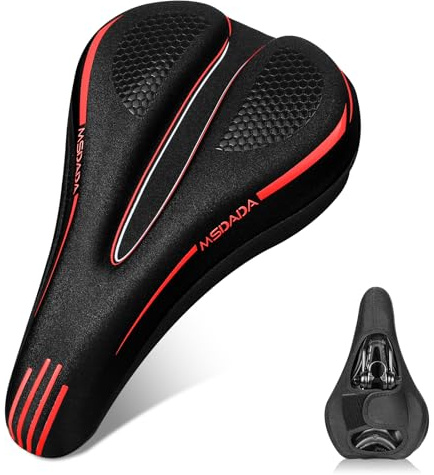 Neu Sattelbezug Gelüberzug für den Fahrradsitz Indoor Cycle Sattelbezüge Sattelschutz Polstersattelüberzug Perfekte für Männer, Frauen und Kinder - Rot, 28,5cm x 17,5cm