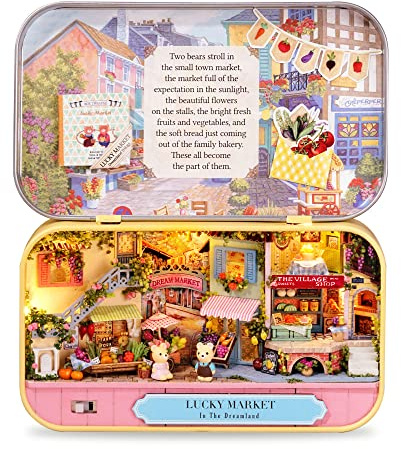 Cuteefun Kit Casa in Miniatura Fai-da-Te da Costruire in Scatola per Adulti, Mini Teatro Fatto a Mano, Regali Creativi Artigianali (Mercato Fortunato)