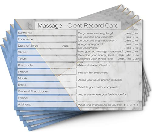 Tarjetas de registro de clientes de masaje, tamaño A6, terapeuta de salón, consulta al cliente, servicios de tratamiento para terapeutas, formularios de grabación de perfil, Beauty Stationery de vales