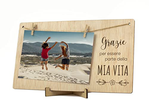 CONTRAXT Portafoto con clip in legno. Regalo dettaglio biglietto Cornice Portafoto ringraziamento Quadri porta foto clip polaroid Photo tavolo parete family uomo donna amico (Grazie IT)