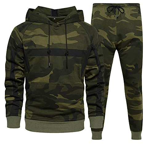 AOTORR Mens Tracksuit 2 Piece Casual Sweatsuits Camo Hoodie Jogging Sweatpants Suit Armygreen 2XL