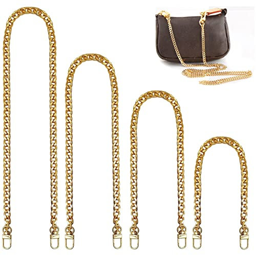 WACH AUF 4 Stück Taschenkette 120cm, 100cm, 80cm, 40cm Gold Tasche Kette Damen Handtaschen Kettenriemen mit Schnallen Kette Tasche Flacher Kettenriemen für Geldbörse Crossbody Umhängetasche