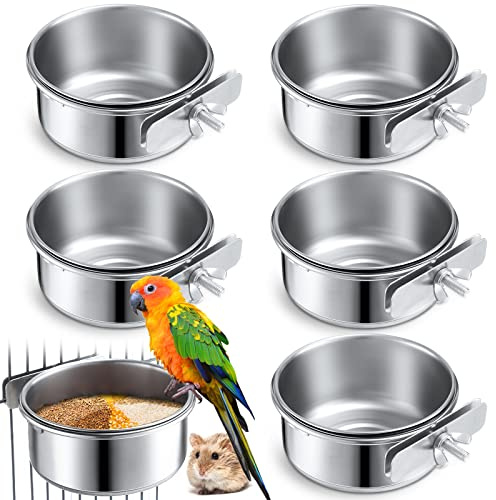 Sabary 6 Pack Bird Feeding Bowls Cups, Parrot Food Water Dishes Stainless Steel Bird Food Bowls with Clamp 10oz Birds Water Feeder for Parakeet Conure Cockatiel Lovebird Budgie Chinchilla Small Animal