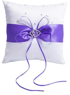 QIRMIZI Coussin pour alliances, coussin de perles, support de bague pour mariage, cérémonie de mariage, demande en mariage, violet