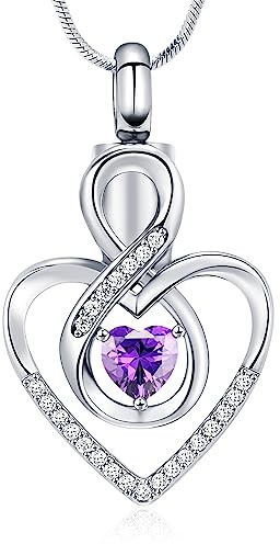 Collier Minicremation Urne Funéraire en Forme de Cœur avec Pendentif pour Cendres - Bijoux pour Femmes, Pendentif en Pierre de Naissance, Souvenir Infiniment Mémorial en Forme de Cœur, Porte-Cendres